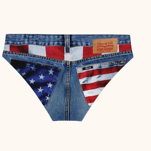 Blue Denim Print Swim Trunks - Picture 4 of 11